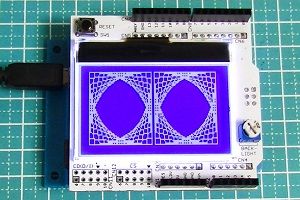 写真2、グラフィックLCDモジュールを搭載したArduino用のシールドの例